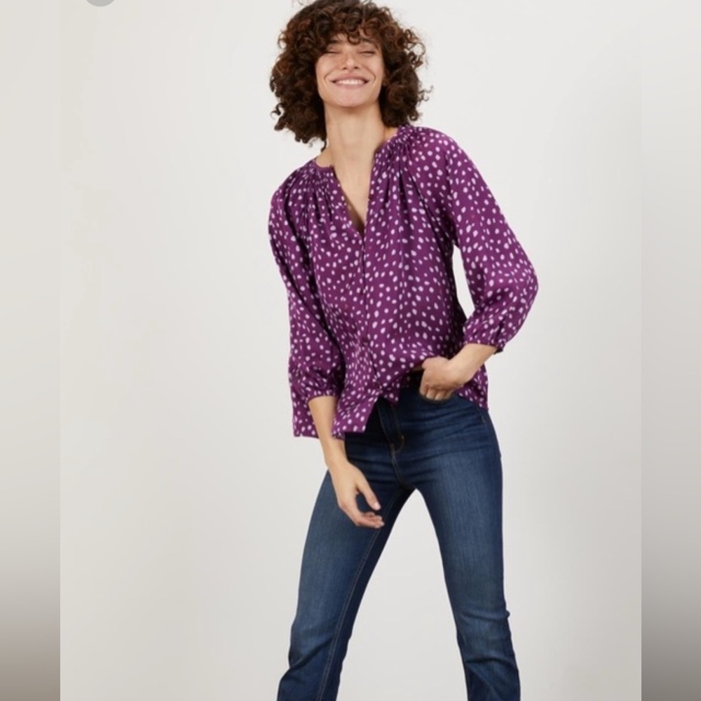 Tucker Silk Purple Polka Dot with Ladybugs Button Up Blouse